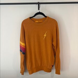 Aviator Nation Orange Crewneck Sweater with Lightning Bolt